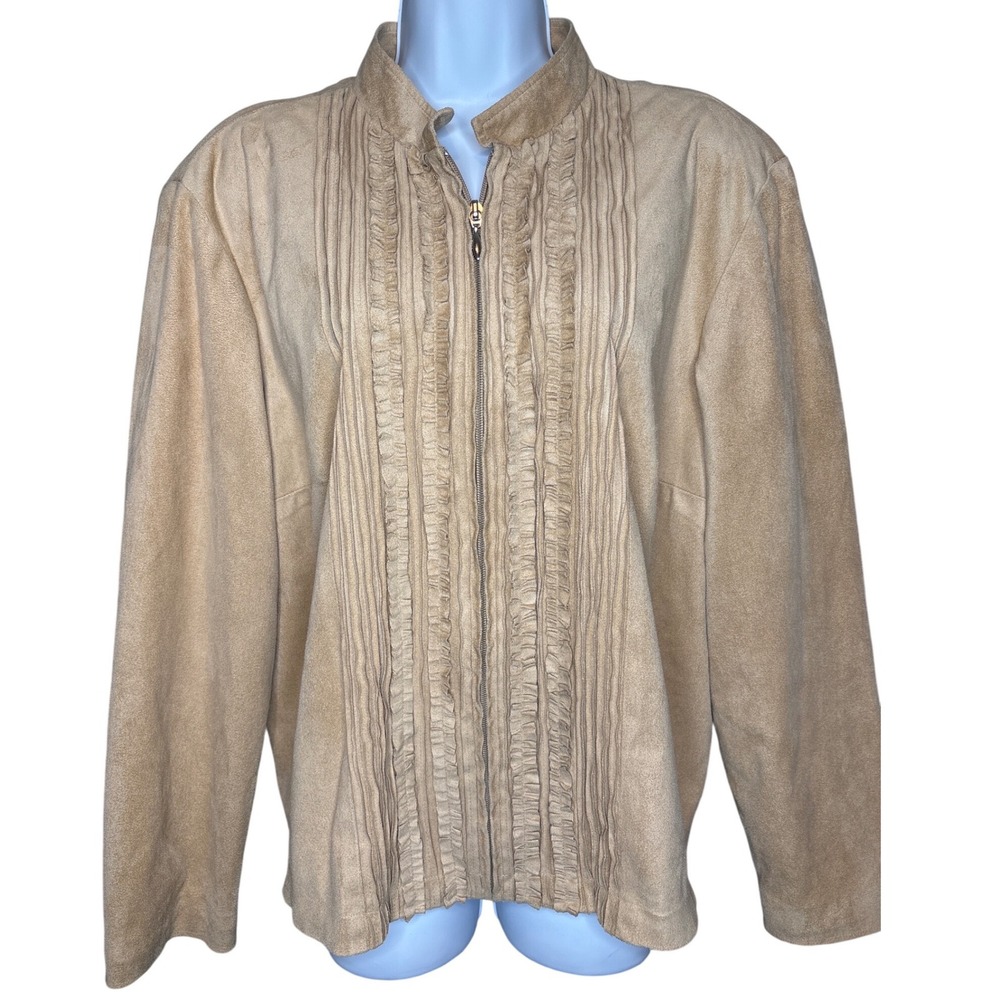 Coldwater Creek Womens Tan Faux Suede Jacket Sz XL Western‎ Boho Coastalgrandma